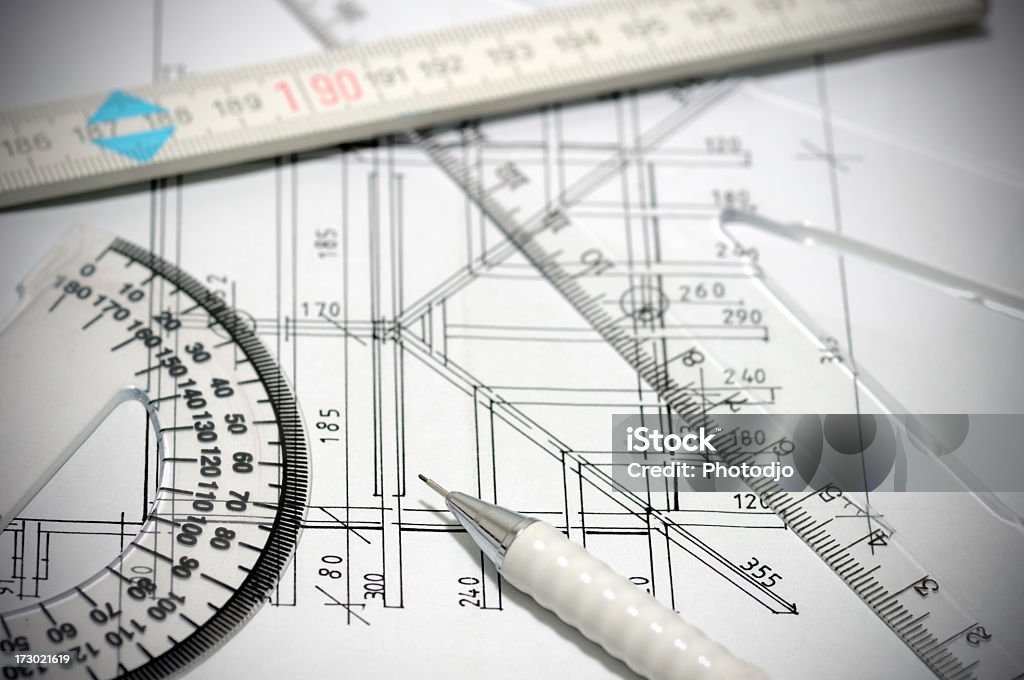 Architektur blueprint und tools - Lizenzfrei Architektur Stock-Foto