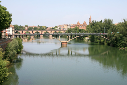Beautiful town of Montauban in France.. Pont Neuf on river Tarn