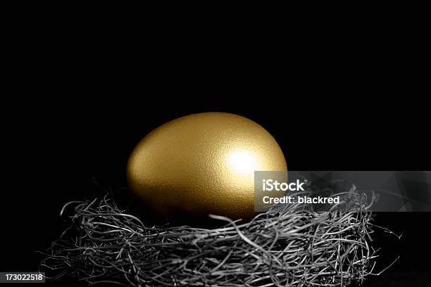 Goldenes Ei In Ein Nest Auf Schwarzem Hintergrund Stockfoto und mehr Bilder von Gold - Edelmetall - Gold - Edelmetall, Tierisches Ei, Goldfarbig