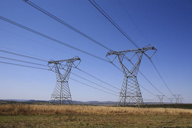 Electrical pylons in South Africa stock photo