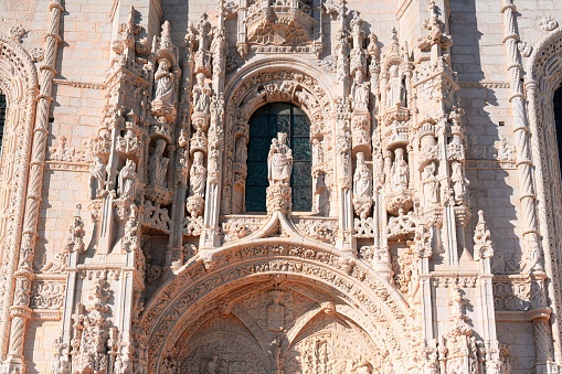 Detail in the exterior walls of the famous place located in Belem district, Lisbon, Portugal