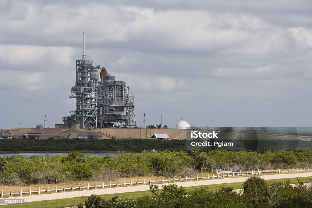 Space shuttle on the launch pad Cape Canaveral countdown at Kennedy Space Center Ship Launch Stock Photo