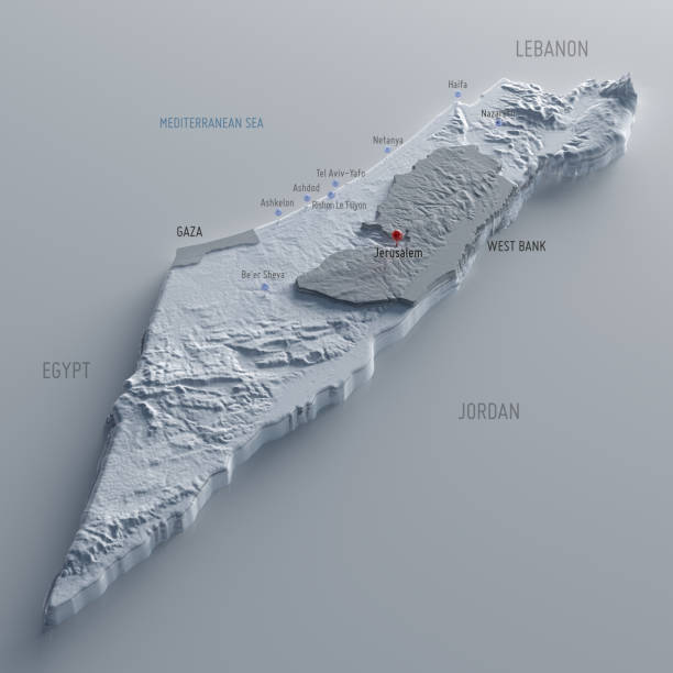 地形の起伏、国境を持つイスラエルの3d地図。 - gaza strip ストックフォトと画像