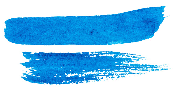 Watercolor brush stroke of blue paint, on a white isolated background