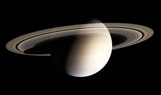 Royalty free photorealistic and very clean rendering of Saturn on black space.
