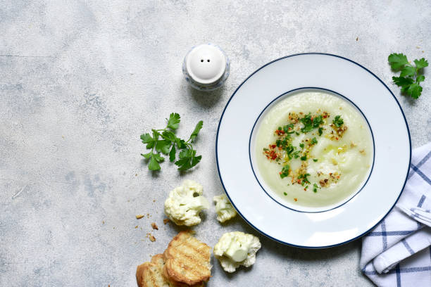 istock Thick cauliflower soup. Top view with copy space. 1730241574