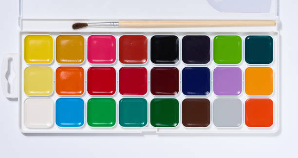 istock Watercolor paint palette, object for drawing and creativity, cells 1730246272