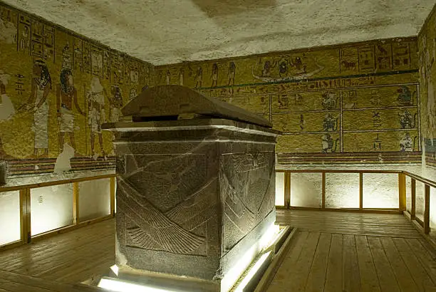 Rare picture of Pharaoh' s tomb deep underground .