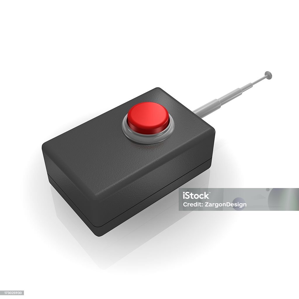 Remote Control Detonator Black plastic remote control detonator in a white environment.Could be used to open your garage or blow something up.This is a detailed 3d rendering. Detonator Stock Photo