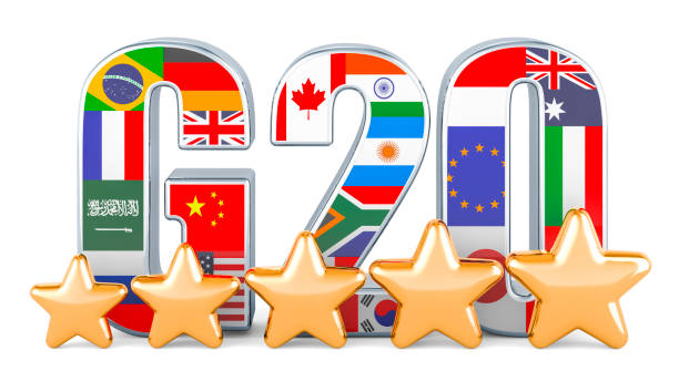 istock Summit G20 with five golden stars, 3D rendering 1730259665