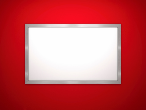 Royalty free 3d rendering of empty aluminum frame on red wall.
