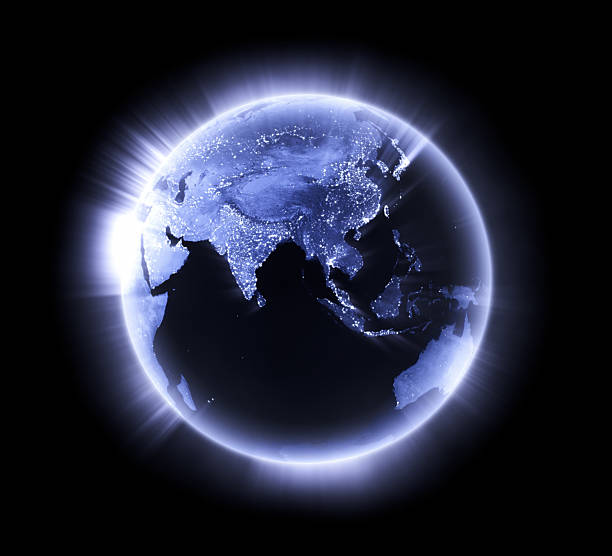 Blue glowing Earth [Lower Asia] stock photo
