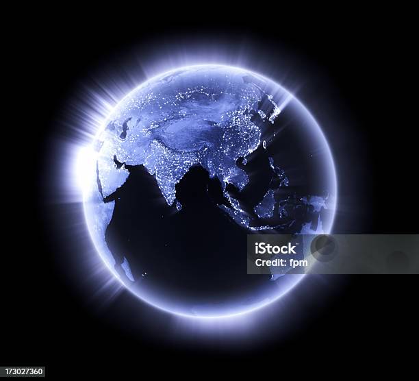 Blue Glowing Earth Lower Asia Stock Photo - Download Image Now - Planet - Space, Map, Planet Earth