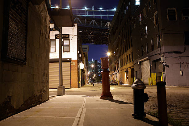 istock Deserted Brooklyn DUMBO Backstreet at Night 173028329