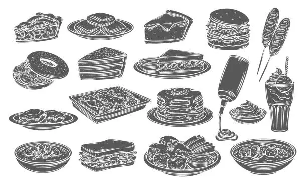 Vector illustration of American Food and Drink Glyph Icons Set
