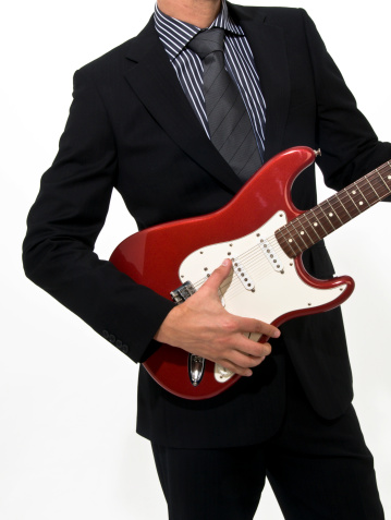 Business man Guitar Fender Stratocaster suit and tie.