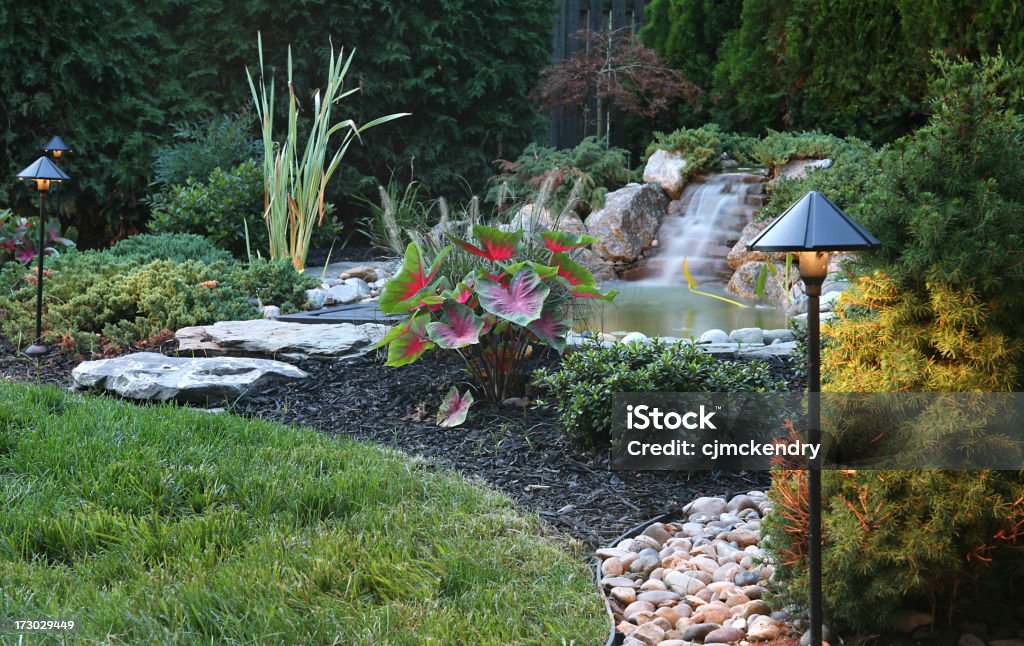 Landschaft Wasserfall in der Dämmerung - Lizenzfrei Hausgarten Stock-Foto