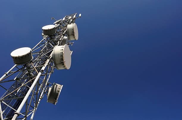 Close-up view of a communications tower