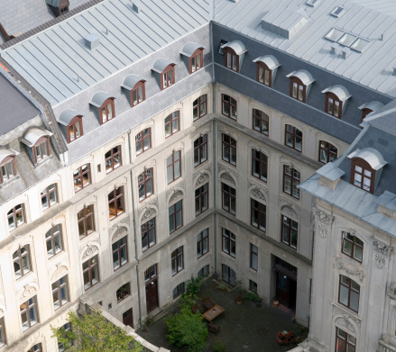 Looking down at an old Copenhagen house.