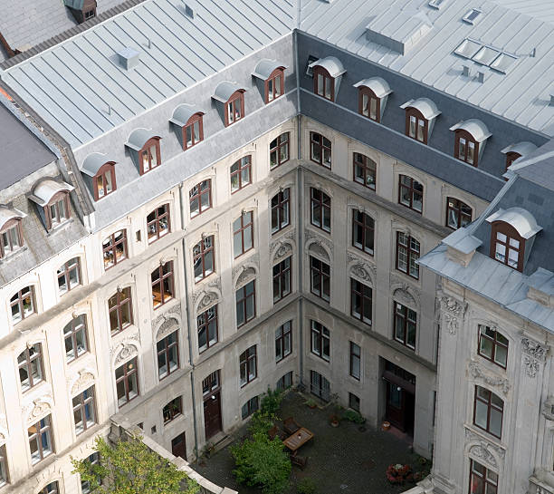 Grand courtyard in a hotel like house in Copenhagen stock photo