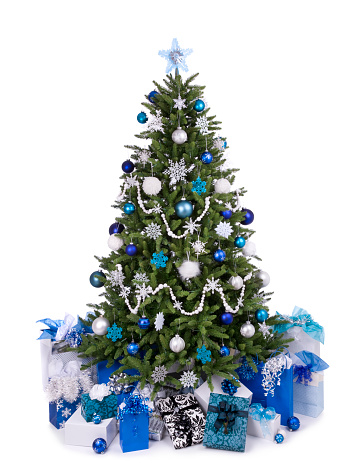 A lovely traditional Christmas tree in blue.