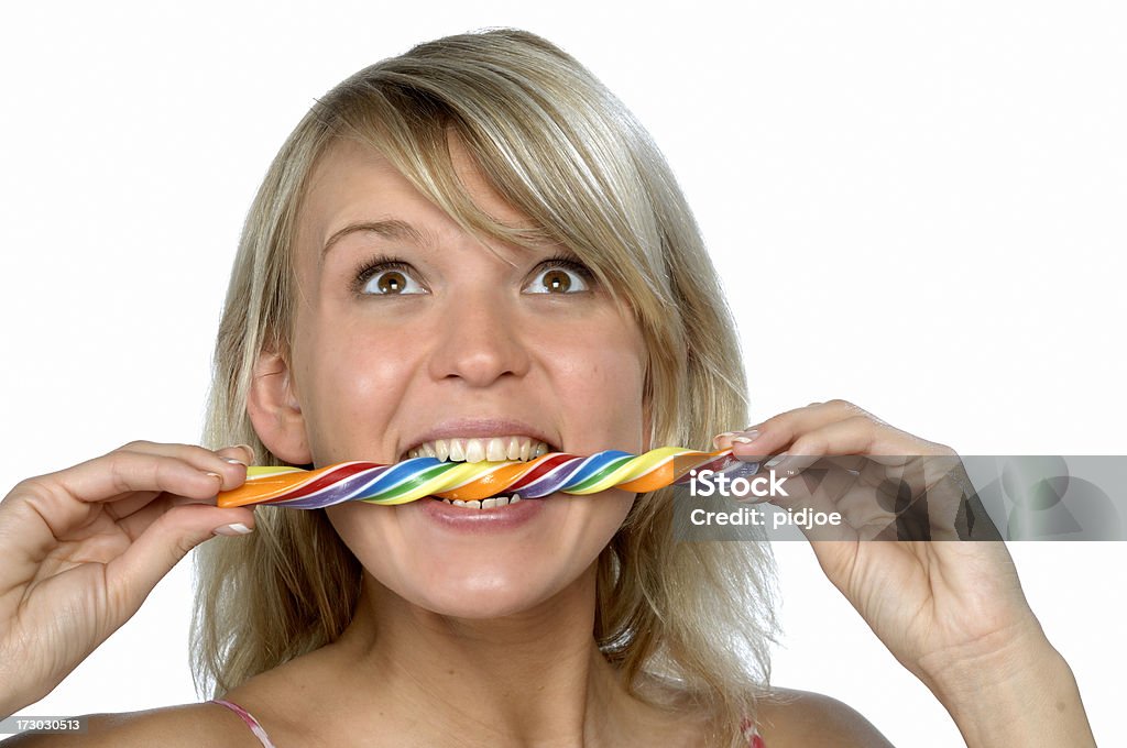 Mujer feliz con palo de caramelo - Foto de stock de Adulto libre de derechos