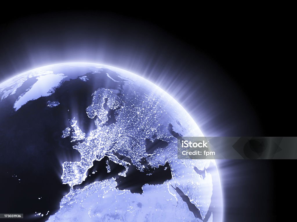 Blue glowing Earth crop [Europe] Royalty free 3d rendering of a glowing earth. Europe prominent. Europe Stock Photo