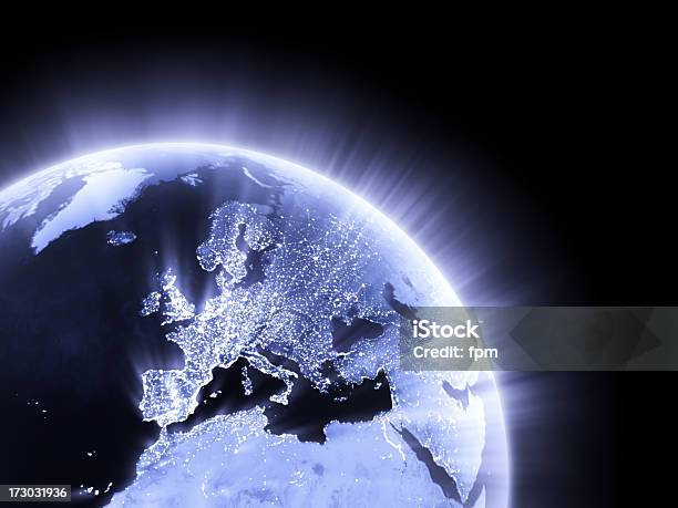 Blue Glowing Earth Crop Europe Stock Photo - Download Image Now - Europe, Map, Satellite View