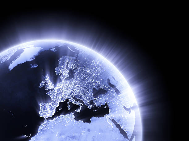 terra brilhante azul colheita [ europa ] - globe earth space high angle view imagens e fotografias de stock