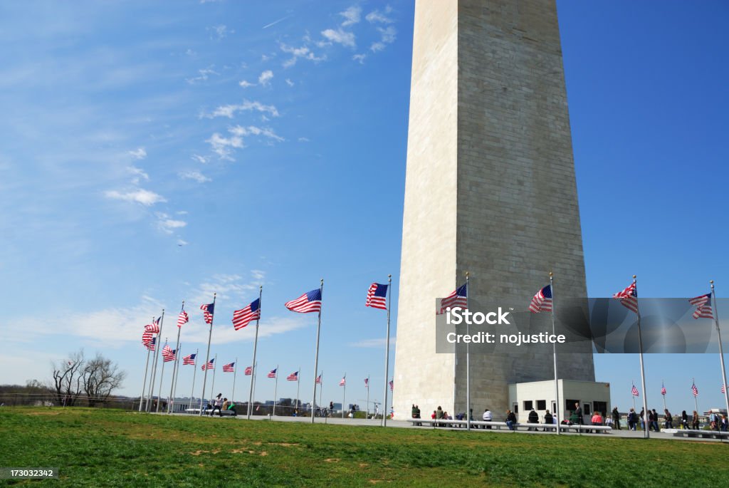 Washington Memorial Sunny day in Washington DC American Flag Stock Photo