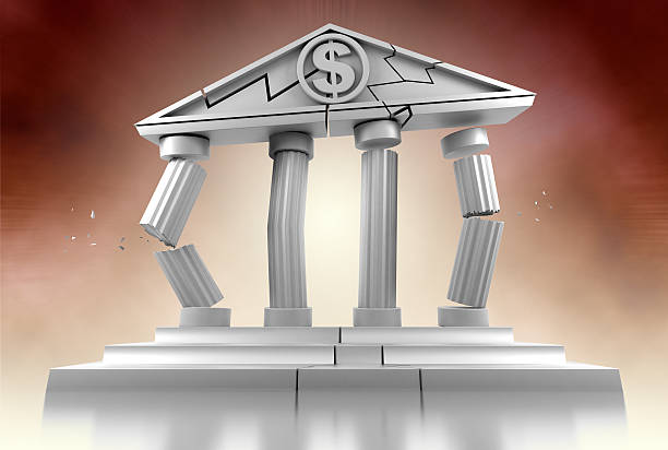 Bank Collapsing "3d render of bank collapsing, with Clipping Path" collapsing stock pictures, royalty-free photos & images