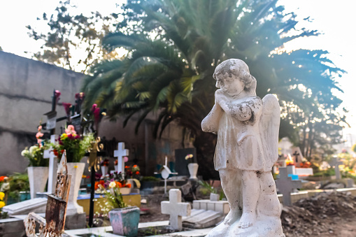 Angel de yeso en cementerio de la ciudad de México