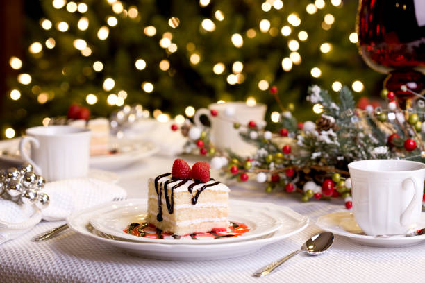 Holiday Dining (XXL) Holiday dessert raspberry cake. christmas cake stock pictures, royalty-free photos & images