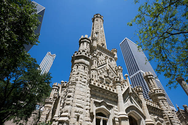 ozdobny chicago water tower - water tower zdjęcia i obrazy z banku zdjęć