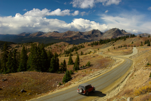 A jeep drives over Cottonwood Pass in Colorado.