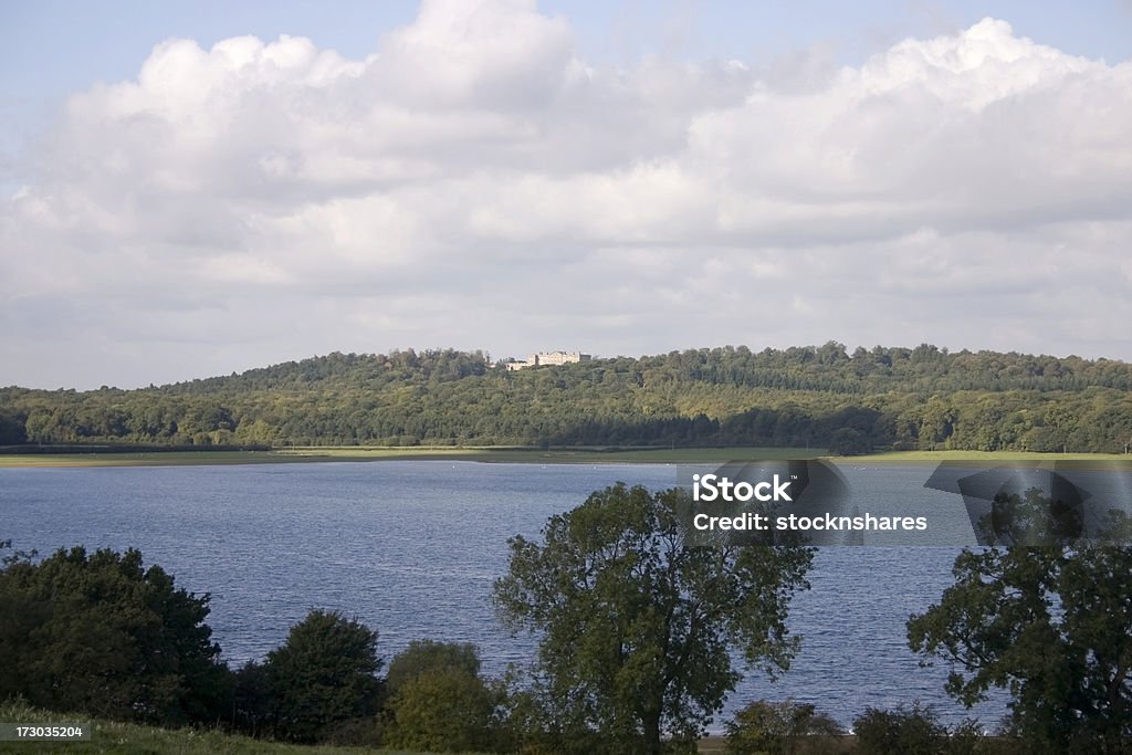 Rutland Water Reservoir "View across to the northern shore of Rutland Water, near Oakham, Rutland, towards the Paladian style mansion Burley House, built in the 1690aas." 17th Century Stock Photo