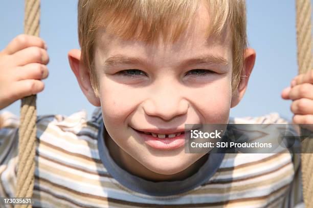 Happy Smiling Boy Hanging On Ropes Stock Photo - Download Image Now - 4-5 Years, Boys, Cheerful