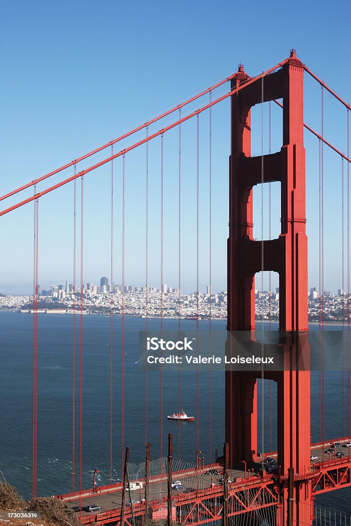 Over the Golden Gate Bridge Over the Golden Gate Bridge with San Franciso view. Aerial View Stock Photo