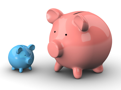Two piggy banks denoting big and small savings/investments.