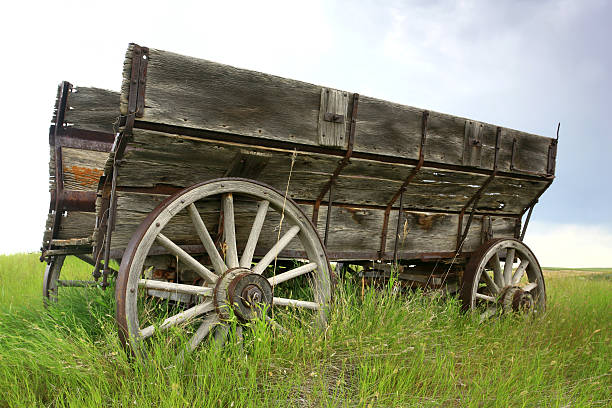 istock Old wooden wagon abandoned on the plains. 173038879