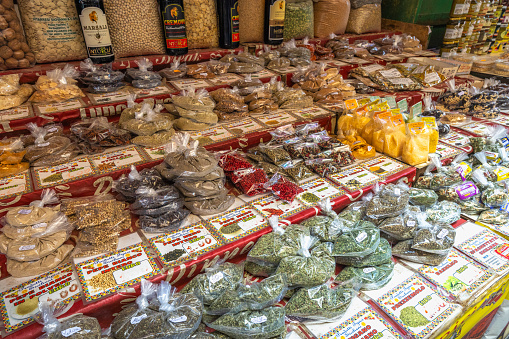 PALERMO, ITALY - JULY 18, 2023: spices at the city market.