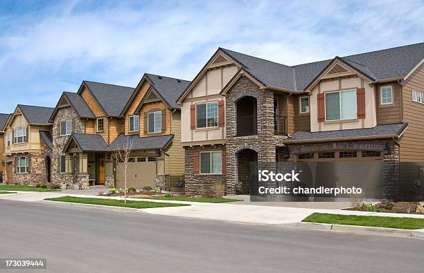 Three Row Houses With Side Walk Stock Photo - Download Image Now - Row House, USA, Community