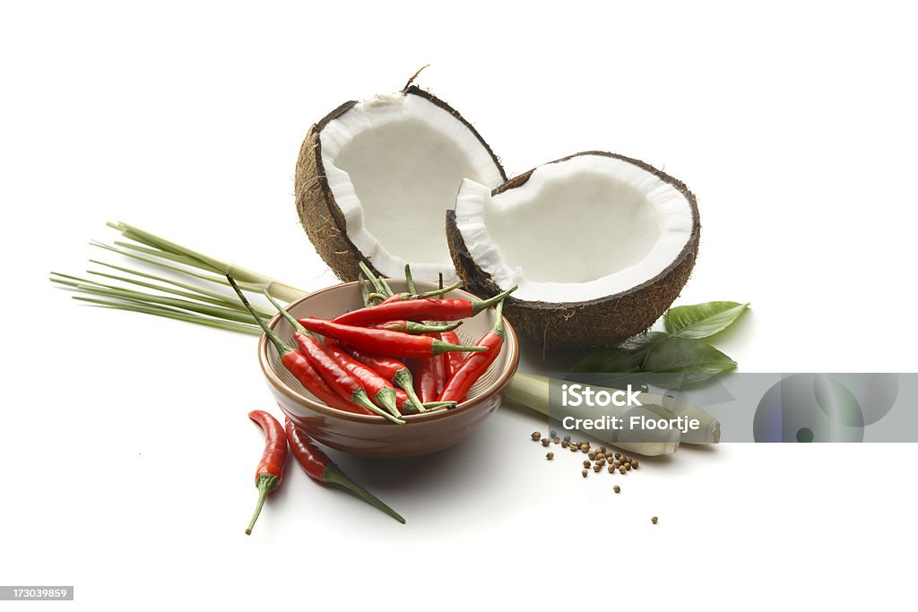 Asiatische Inhaltsstoffe: Kokosnuss, Chili, Zitronengras - Lizenzfrei Kokosnuss Stock-Foto