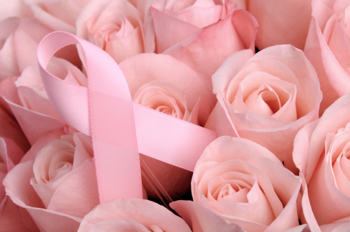 Breast Cancer Awareness Ribbon on a bed of pink Roses.PLEASE CLICK ON THE IMAGE BELOW TO SEE MY BREAST CANCER LIGHTBOX: