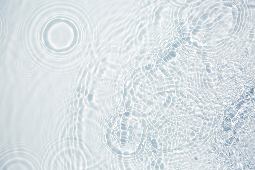 Close-up on pure water waves and drops with copy space.