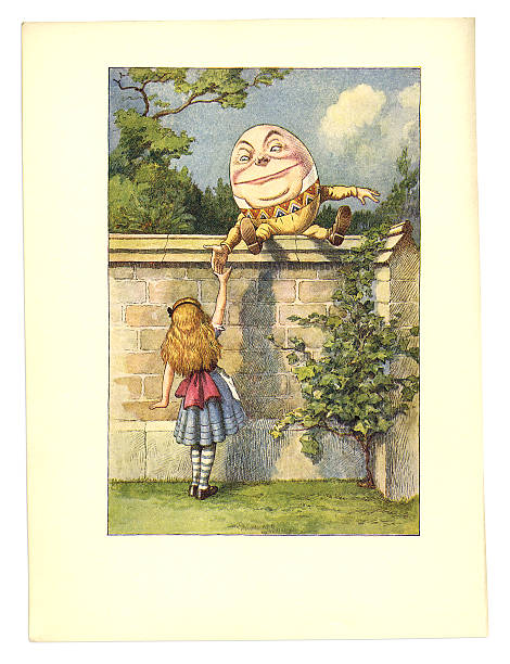 ilustrações de stock, clip art, desenhos animados e ícones de humpty dumpty na parede ilustração, (aventuras de alice no país das maravilhas - humpty dumpty