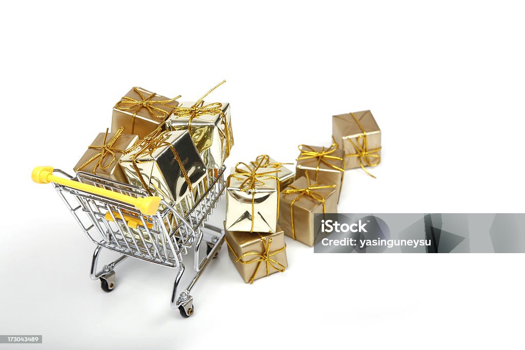 Caixa de Presente de Natal em carrinho de compras - Royalty-free Amarelo Foto de stock