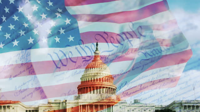 US Capitol, American Flag & Constitution