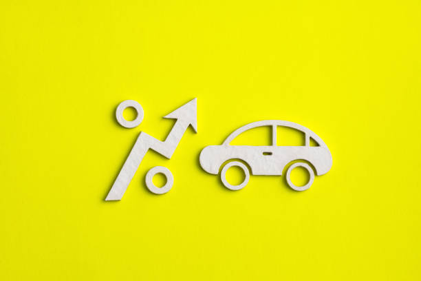 istock Car cost increase graph - Car icon with arrow on yellow background 1730467796