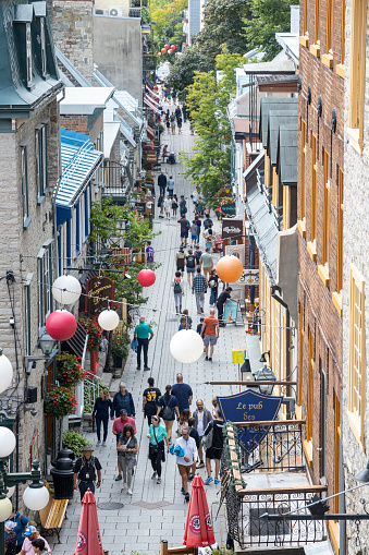 Quebec, Canada - oct11, 2023 - people on old street  of Quebec City. As the capital of the Canadian province of Quebec, it is one of the oldest cities in North America.